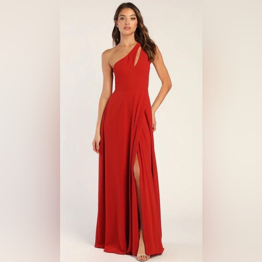 Glamorous Agenda Rust Red One-Shoulder Maxi Dress